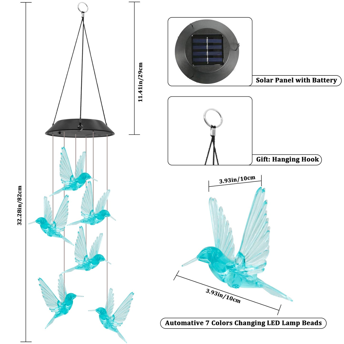 Solar Blue Bird Wind Chime Light
