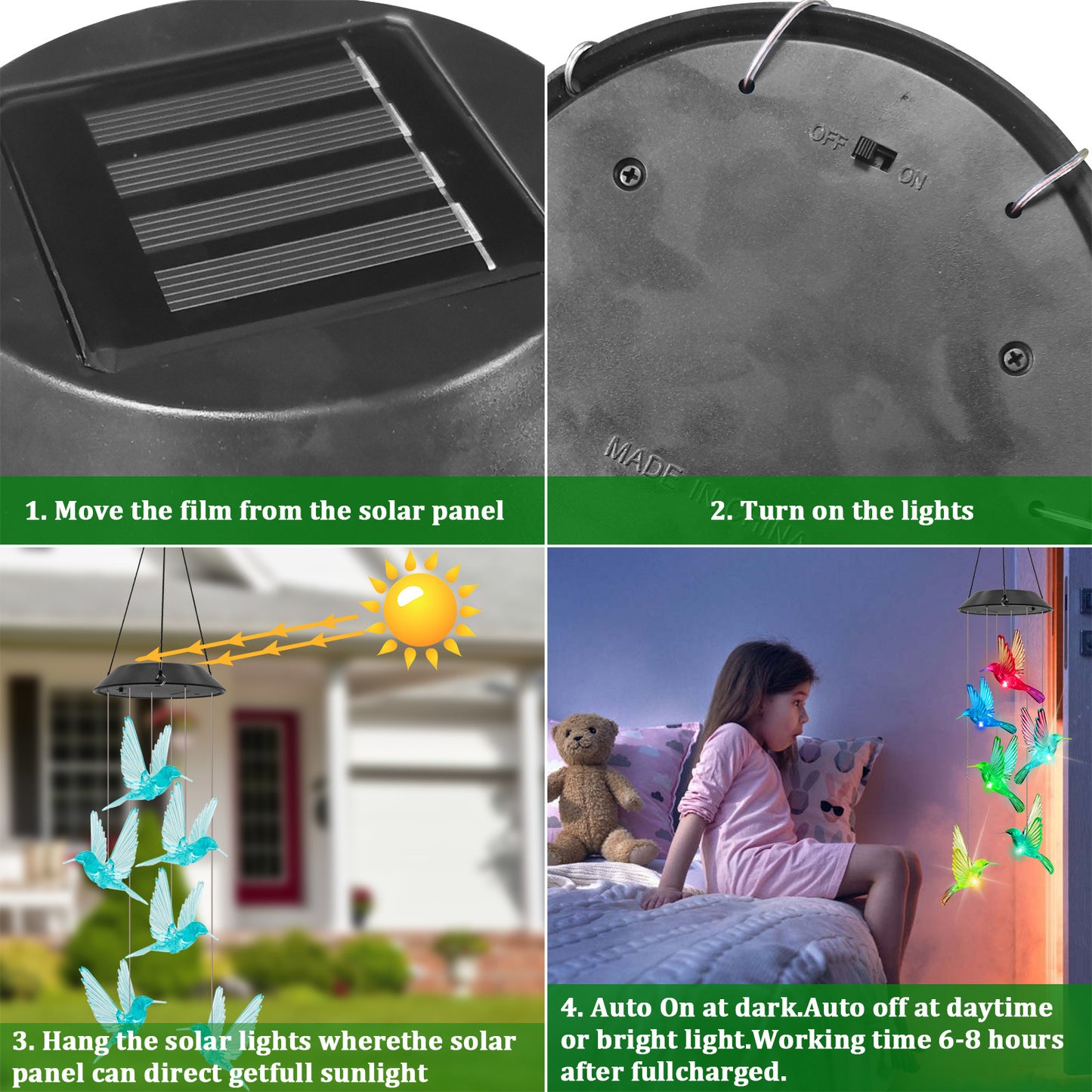 Solar Blue Bird Wind Chime Light