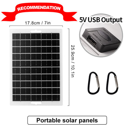 5-12V 10W Solar USB Charging Panel Outdoor Camping Mobile Phone Power Bank Charger