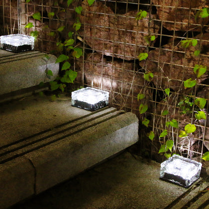 Outdoor 4LED Solar-Powered Ice Brick Square Ground Buried Landscape Tile Light - Eco-Friendly Garden Pathway Lighting System with Premium LED Tech