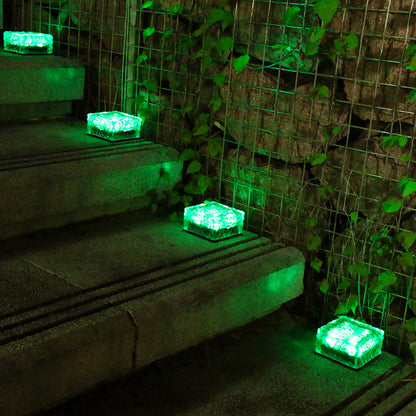 Outdoor 4LED Solar-Powered Ice Brick Square Ground Buried Landscape Tile Light - Eco-Friendly Garden Pathway Lighting System with Premium LED Tech