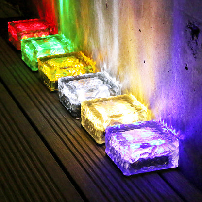 Outdoor 4LED Solar-Powered Ice Brick Square Ground Buried Landscape Tile Light - Eco-Friendly Garden Pathway Lighting System with Premium LED Tech