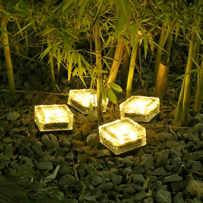 Outdoor 4LED Solar-Powered Ice Brick Square Ground Buried Landscape Tile Light - Eco-Friendly Garden Pathway Lighting System with Premium LED Tech