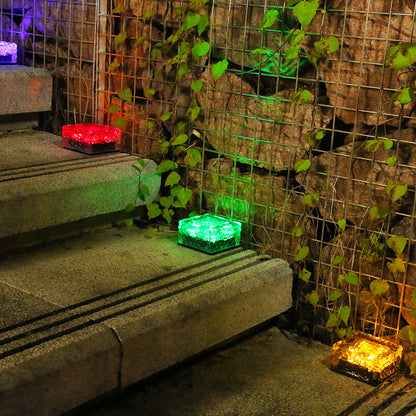 Outdoor 4LED Solar-Powered Ice Brick Square Ground Buried Landscape Tile Light - Eco-Friendly Garden Pathway Lighting System with Premium LED Tech