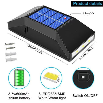 Solar Wall Light, Outdoor IP65 Protection Garden Courtyard Stair Decoration Fence Light