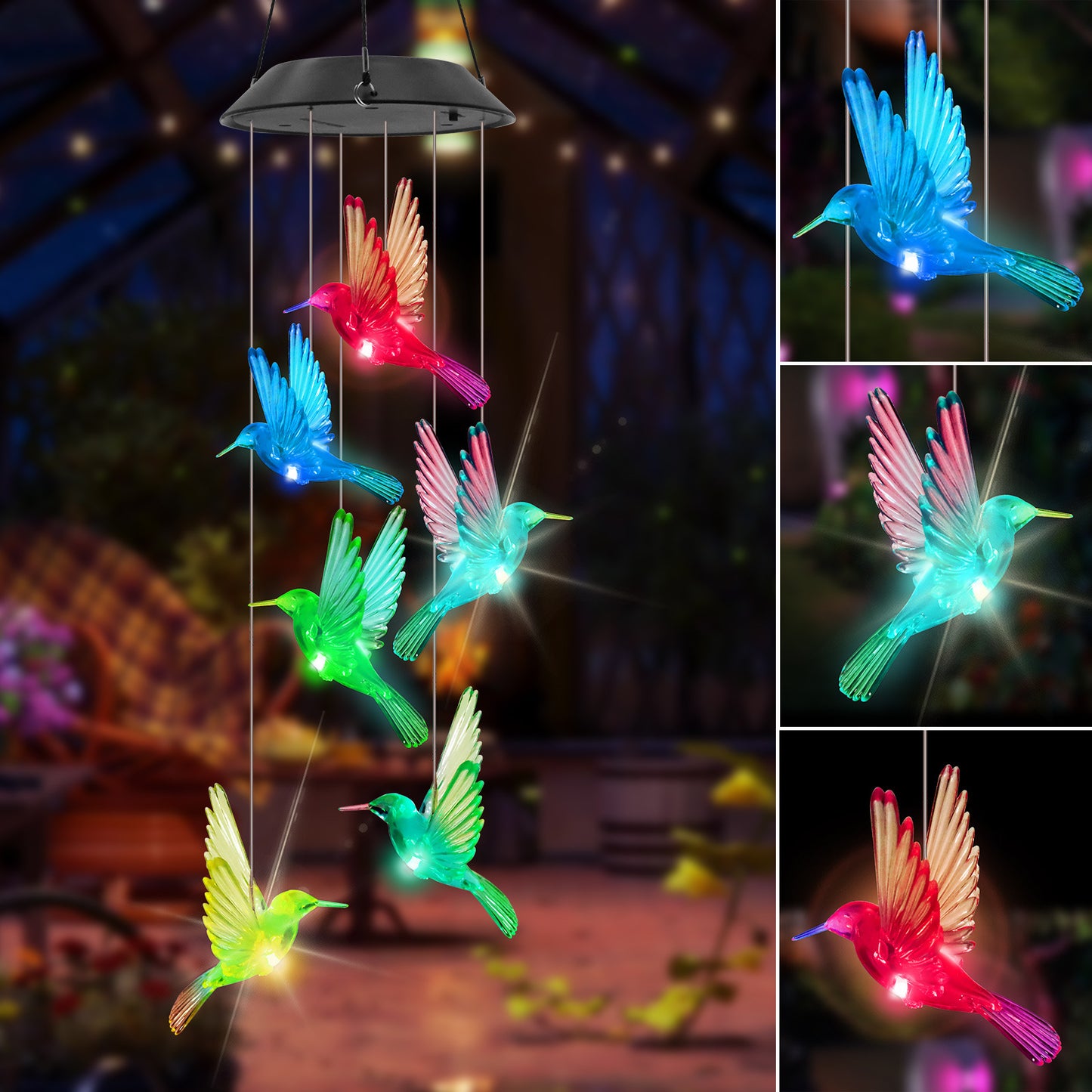 Solar Blue Bird Wind Chime Light