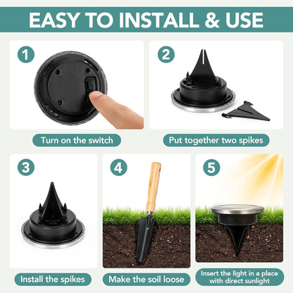 Lampe solaire d'extérieur à 8 LED en acier inoxydable, éclairage de jardin, de pelouse, de chemin